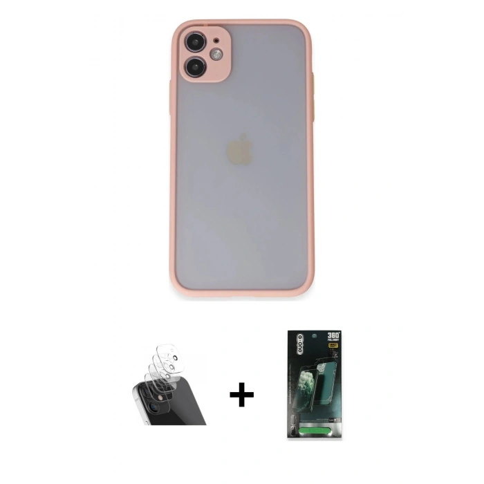 MARSİLYAN™- iPhone 11 Kılıf Ahenk Çizgi Serisi - Şeffaf 360 Full Body Arka Koruyucu + Kamera Lens Koruma Cam - SF