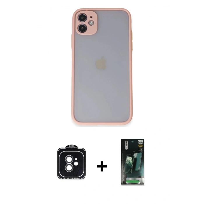 MARSİLYAN™- iPhone 11 Kılıf Ahenk Çizgi Serisi - Şeffaf 360 Full Body Arka Koruyucu + PVD Metal Kamera Lens - SH