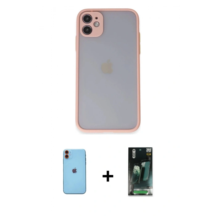 MARSİLYAN™- iPhone 11 Kılıf Ahenk Çizgi Serisi - Şeffaf 360 Full Body Arka Koruyucu + Neon Fosforlu Kamera Lens - TU
