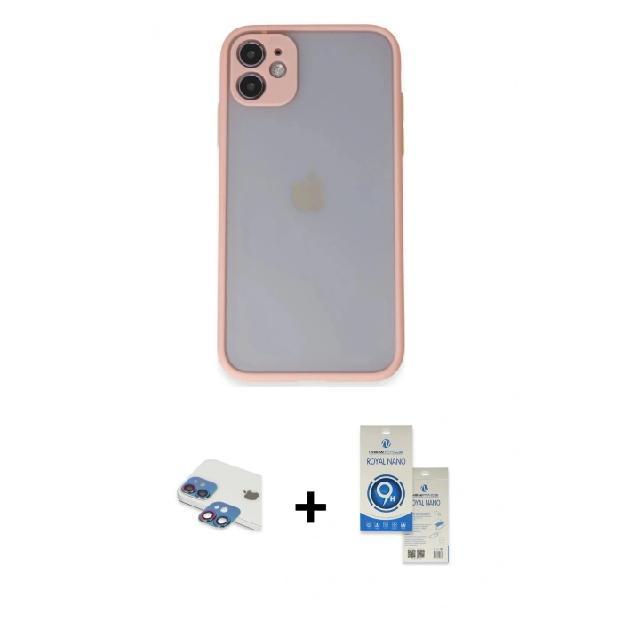 MARSİLYAN™- iPhone 11 Kılıf Ahenk Çizgi Serisi - Şeffaf Royal Nano Ekran Koruyucu + Pers Alüminyum Kamera Lens - GI