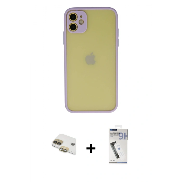 MARSİLYAN™- iPhone 11 Kılıf Ahenk Çizgi Serisi - Şeffaf Uv Polymer Nano Ekran Koruyucu + Gold Pers Alüminyum Kamera Lens