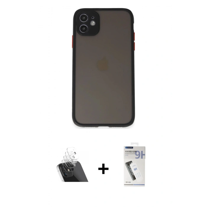 MARSİLYAN™- iPhone 11 Kılıf Ahenk Çizgi Serisi - Şeffaf Uv Polymer Nano Ekran Koruyucu + Kamera Lens Koruma Cam - SF