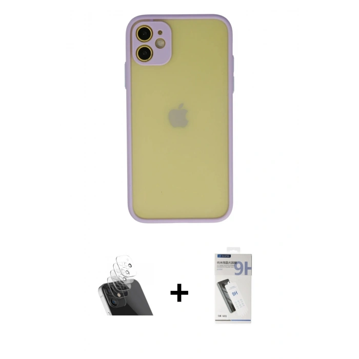 MARSİLYAN™- iPhone 11 Kılıf Ahenk Çizgi Serisi - Şeffaf Uv Polymer Nano Ekran Koruyucu + Kamera Lens Koruma Cam - SF