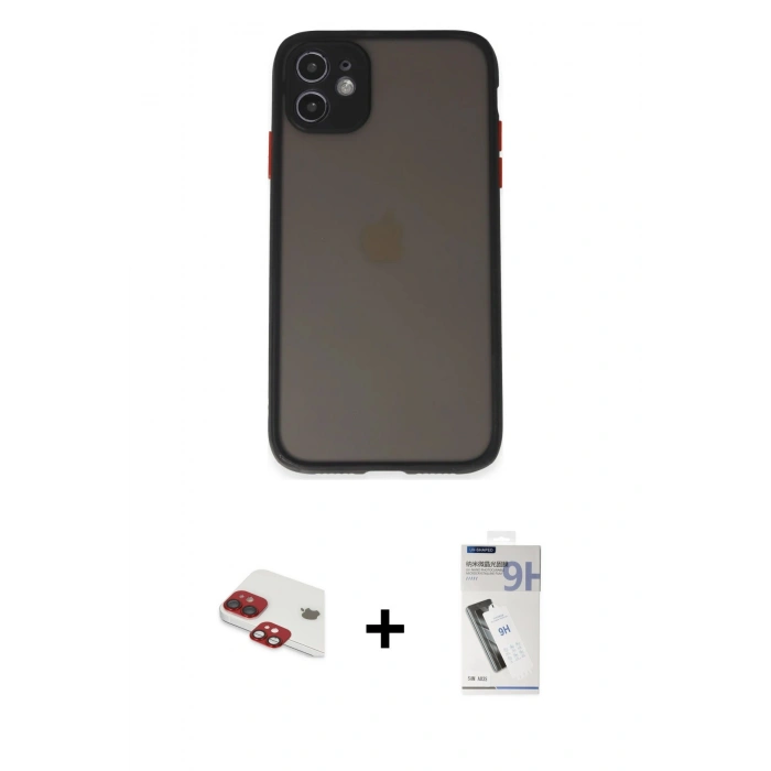 MARSİLYAN™- iPhone 11 Kılıf Ahenk Çizgi Serisi - Şeffaf Uv Polymer Nano Ekran Koruyucu + Pers Alüminyum Kamera Lens - KI