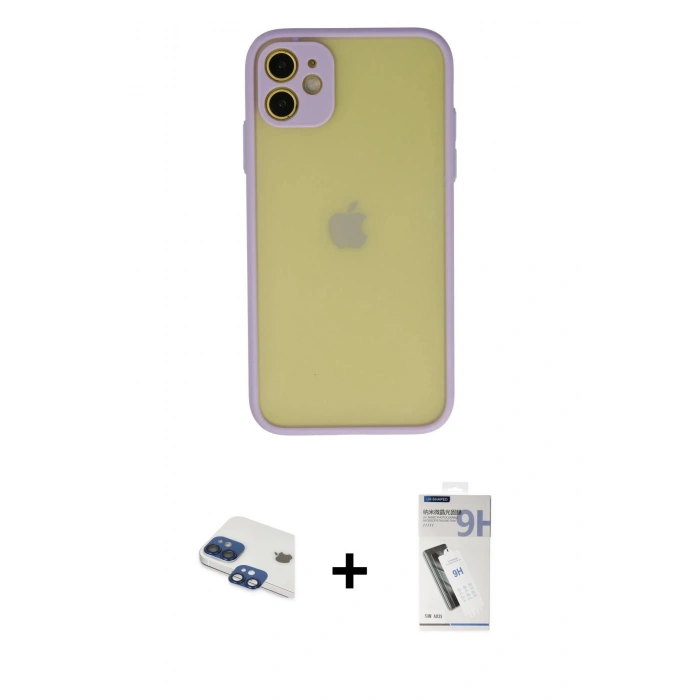 MARSİLYAN™- iPhone 11 Kılıf Ahenk Çizgi Serisi - Şeffaf Uv Polymer Nano Ekran Koruyucu + Pers Alüminyum Kamera Lens - LT