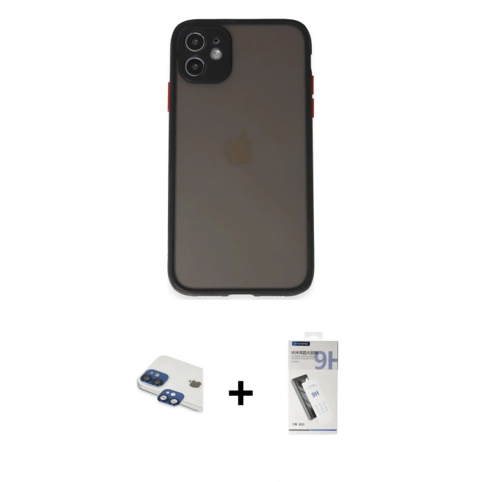 MARSİLYAN™- iPhone 11 Kılıf Ahenk Çizgi Serisi - Şeffaf Uv Polymer Nano Ekran Koruyucu + Pers Alüminyum Kamera Lens - LT