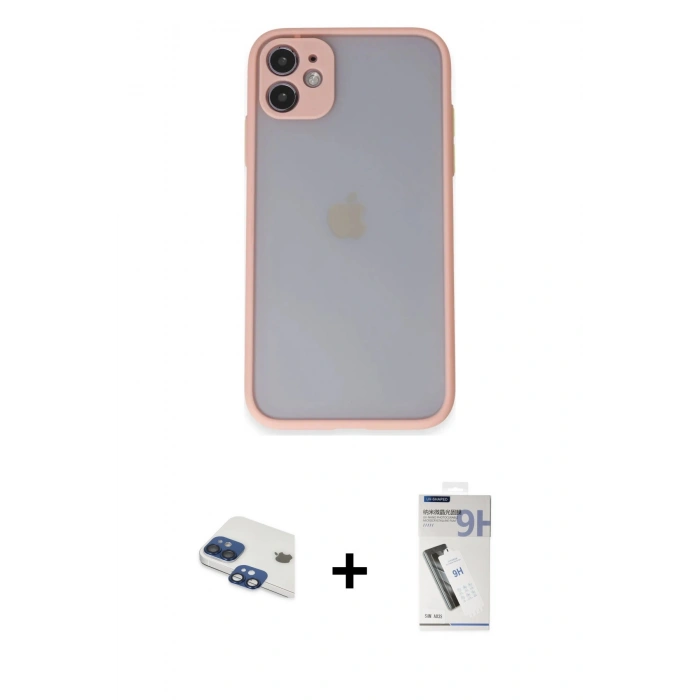 MARSİLYAN™- iPhone 11 Kılıf Ahenk Çizgi Serisi - Şeffaf Uv Polymer Nano Ekran Koruyucu + Pers Alüminyum Kamera Lens - LT