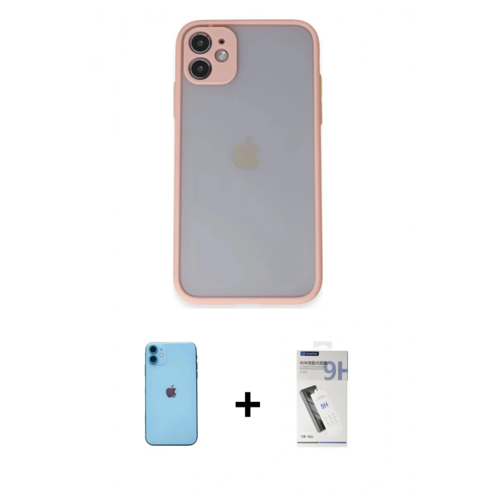 MARSİLYAN™- iPhone 11 Kılıf Ahenk Çizgi Serisi - Şeffaf Uv Polymer Nano Ekran Koruyucu + Neon Fosforlu Kamera Lens - MI