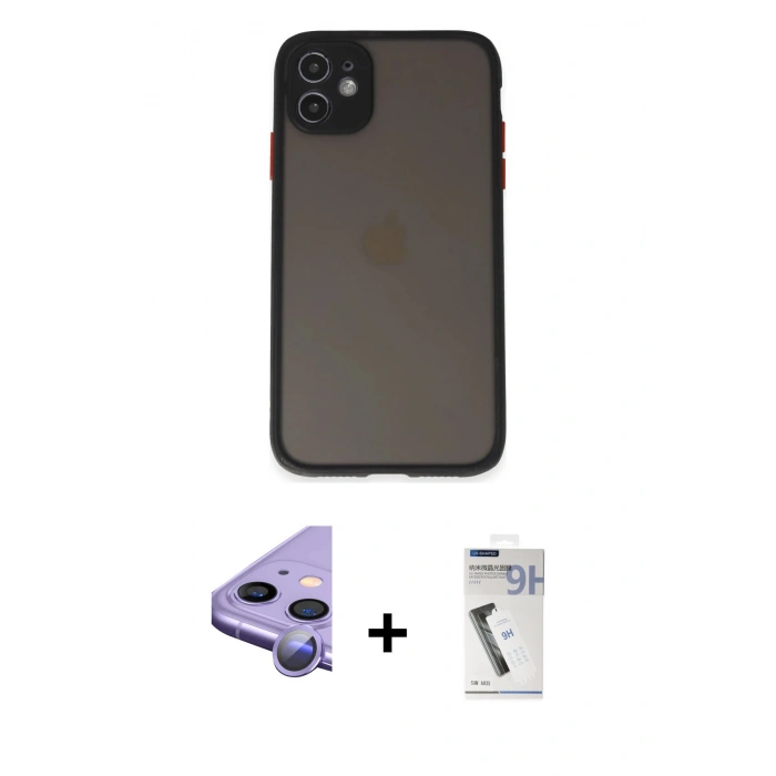 MARSİLYAN™- iPhone 11 Kılıf Ahenk Çizgi Serisi - Şeffaf Uv Polymer Nano Ekran Koruyucu + Mor Raze Metal Kamera Lens