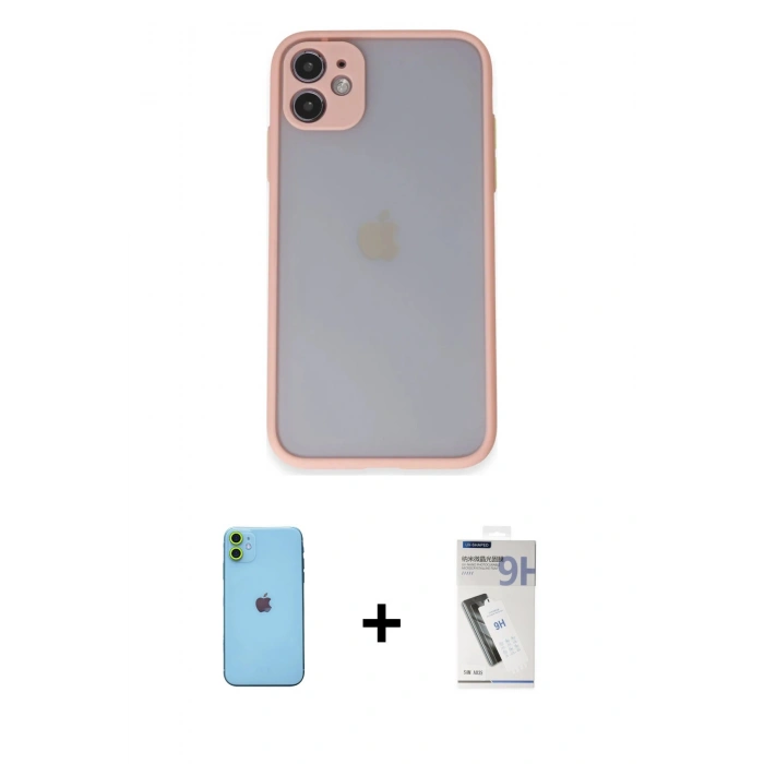 MARSİLYAN™- iPhone 11 Kılıf Ahenk Çizgi Serisi - Şeffaf Uv Polymer Nano Ekran Koruyucu + Neon Fosforlu Kamera Lens - YL