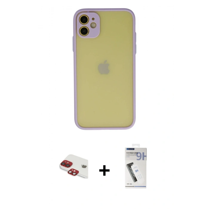 MARSİLYAN™- iPhone 11 Kılıf Ahenk Çizgi Serisi - Şeffaf Uv Polymer Nano Ekran Koruyucu + Pers Alüminyum Kamera Lens - KI