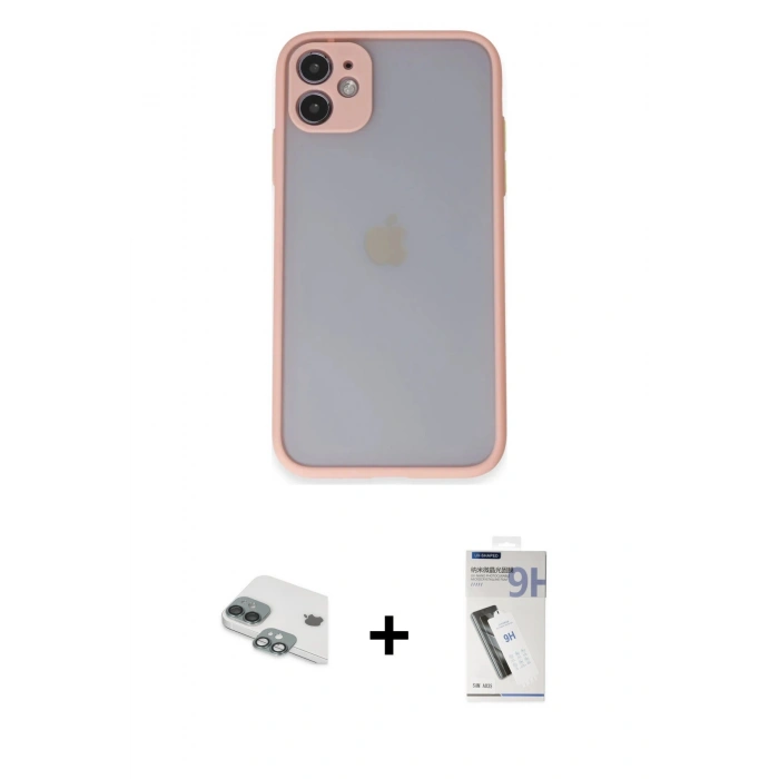 MARSİLYAN™- iPhone 11 Kılıf Ahenk Çizgi Serisi - Şeffaf Uv Polymer Nano Ekran Koruyucu + Pers Alüminyum Kamera Lens - YL