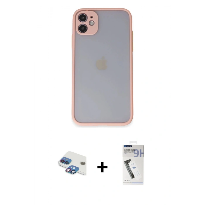 MARSİLYAN™- iPhone 11 Kılıf Ahenk Çizgi Serisi - Şeffaf Uv Polymer Nano Ekran Koruyucu + Pers Alüminyum Kamera Lens - GI