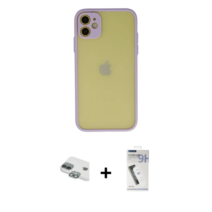 MARSİLYAN™- iPhone 11 Kılıf Ahenk Çizgi Serisi - Şeffaf Uv Polymer Nano Ekran Koruyucu + Pers Alüminyum Kamera Lens - YL