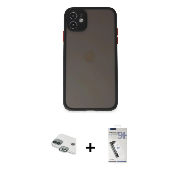 MARSİLYAN™- iPhone 11 Kılıf Ahenk Çizgi Serisi - Şeffaf Uv Polymer Nano Ekran Koruyucu + Pers Alüminyum Kamera Lens - YL