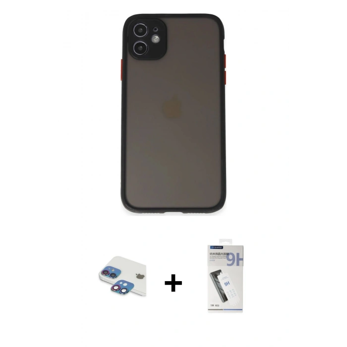 MARSİLYAN™- iPhone 11 Kılıf Ahenk Çizgi Serisi - Şeffaf Uv Polymer Nano Ekran Koruyucu + Pers Alüminyum Kamera Lens - GI
