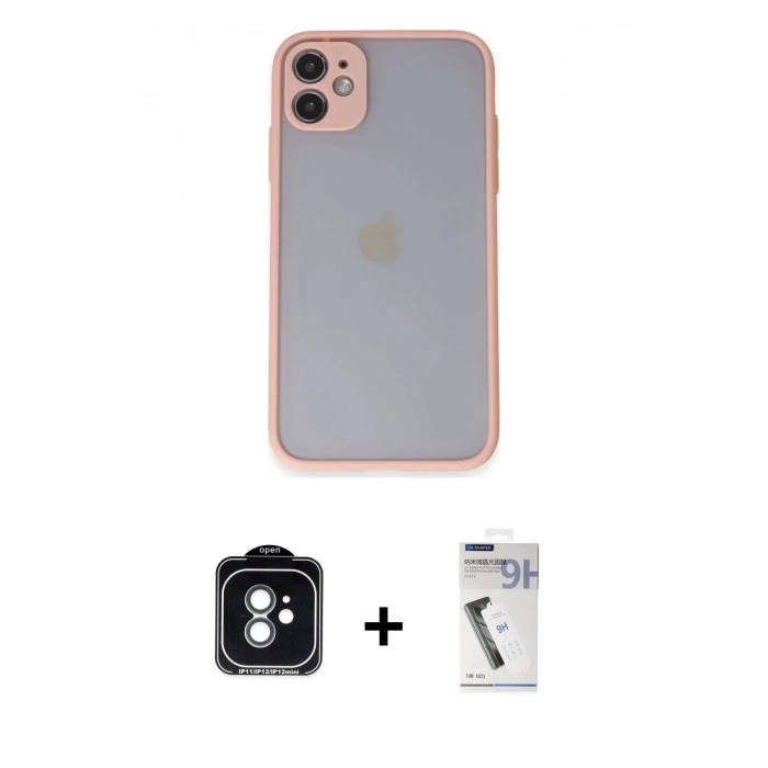 MARSİLYAN™- iPhone 11 Kılıf Ahenk Çizgi Serisi - Şeffaf Uv Polymer Nano Ekran Koruyucu + PVD Metal Kamera Lens - YL