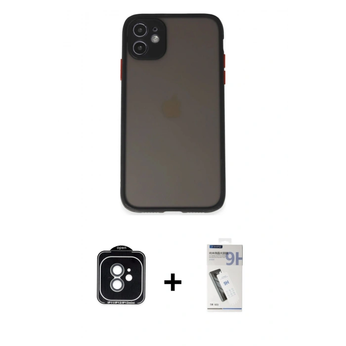 MARSİLYAN™- iPhone 11 Kılıf Ahenk Çizgi Serisi - Şeffaf Uv Polymer Nano Ekran Koruyucu + PVD Metal Kamera Lens - YL
