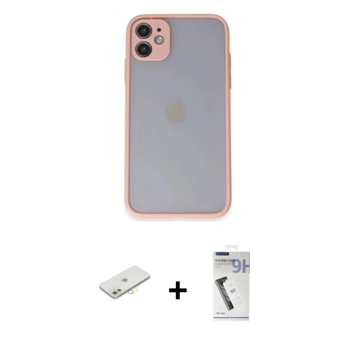 MARSİLYAN™- iPhone 11 Kılıf Ahenk Çizgi Serisi - Şeffaf Uv Polymer Nano Ekran Koruyucu + Renkli Kamera Lens Koruma Cam - SI