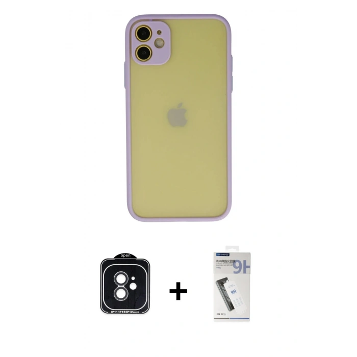 MARSİLYAN™- iPhone 11 Kılıf Ahenk Çizgi Serisi - Şeffaf Uv Polymer Nano Ekran Koruyucu + PVD Metal Kamera Lens - SH
