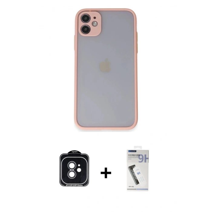 MARSİLYAN™- iPhone 11 Kılıf Ahenk Çizgi Serisi - Şeffaf Uv Polymer Nano Ekran Koruyucu + PVD Metal Kamera Lens - SH