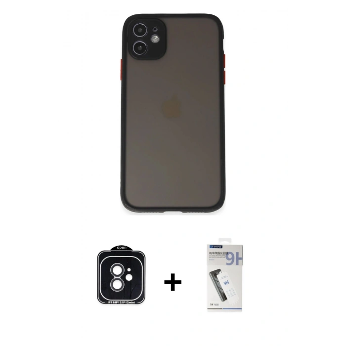MARSİLYAN™- iPhone 11 Kılıf Ahenk Çizgi Serisi - Şeffaf Uv Polymer Nano Ekran Koruyucu + PVD Metal Kamera Lens - SH