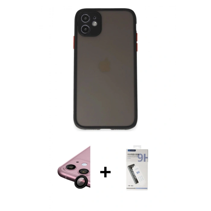 MARSİLYAN™- iPhone 11 Kılıf Ahenk Çizgi Serisi - Şeffaf Uv Polymer Nano Ekran Koruyucu + Raze Metal Kamera Lens - SH