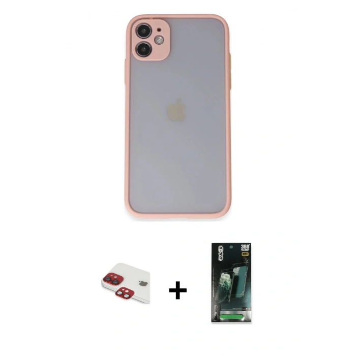 MARSİLYAN™- iPhone 11 Kılıf Ahenk Çizgi Serisi - Siyah 360 Mat Full Body Arka Koruyucu + Pers Alüminyum Kamera Lens - KI