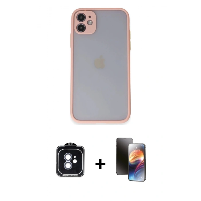 MARSİLYAN™- iPhone 11 Kılıf Ahenk Çizgi Serisi - Siyah 3D Antistatik Mat Seramik Nano Ekran Koruyucu + PVD Metal Kamera Lens - MI