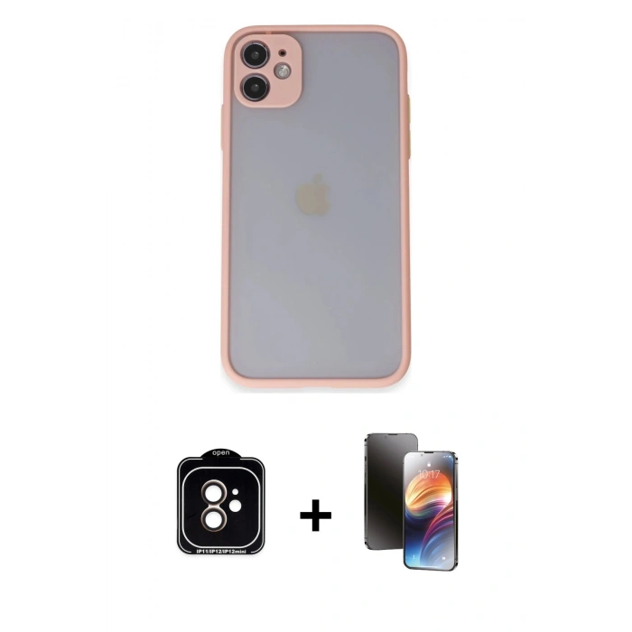MARSİLYAN™- iPhone 11 Kılıf Ahenk Çizgi Serisi - Siyah 3D Antistatik Mat Seramik Nano Ekran Koruyucu + PVD Metal Kamera Lens - TU