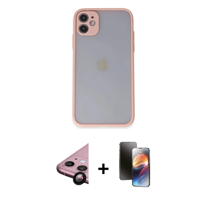 MARSİLYAN™- iPhone 11 Kılıf Ahenk Çizgi Serisi - Siyah 3D Antistatik Mat Seramik Nano Ekran Koruyucu + Raze Metal Kamera Lens - SH