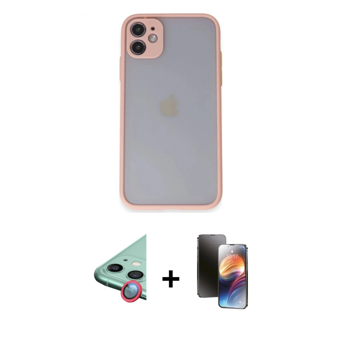 MARSİLYAN™- iPhone 11 Kılıf Ahenk Çizgi Serisi - Siyah 3D Antistatik Mat Seramik Nano Ekran Koruyucu + Raze Metal Kamera Lens - KI