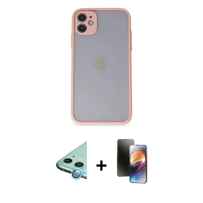 MARSİLYAN™- iPhone 11 Kılıf Ahenk Çizgi Serisi - Siyah 3D Antistatik Mat Seramik Nano Ekran Koruyucu + Raze Metal Kamera Lens - MI