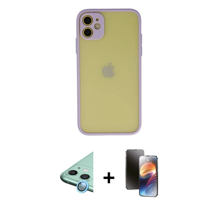 MARSİLYAN™- iPhone 11 Kılıf Ahenk Çizgi Serisi - Siyah 3D Antistatik Mat Seramik Nano Ekran Koruyucu + Raze Metal Kamera Lens - MI