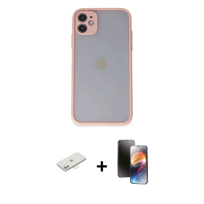 MARSİLYAN™- iPhone 11 Kılıf Ahenk Çizgi Serisi - Siyah 3D Antistatik Mat Seramik Nano Ekran Koruyucu + Renkli Kamera Lens Koruma Cam - YL