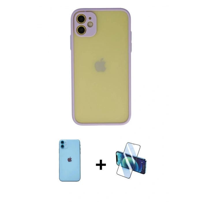 MARSİLYAN™- iPhone 11 Kılıf Ahenk Çizgi Serisi - Siyah 3D Antistatik Seramik Nano Ekran Koruyucu + Neon Fosforlu Kamera Lens - MI