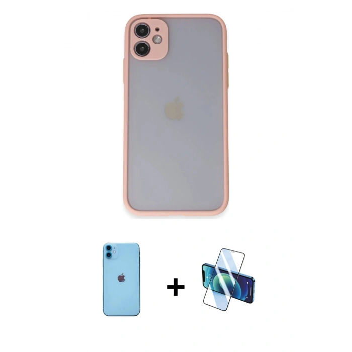 MARSİLYAN™- iPhone 11 Kılıf Ahenk Çizgi Serisi - Siyah 3D Antistatik Seramik Nano Ekran Koruyucu + Neon Fosforlu Kamera Lens - MI