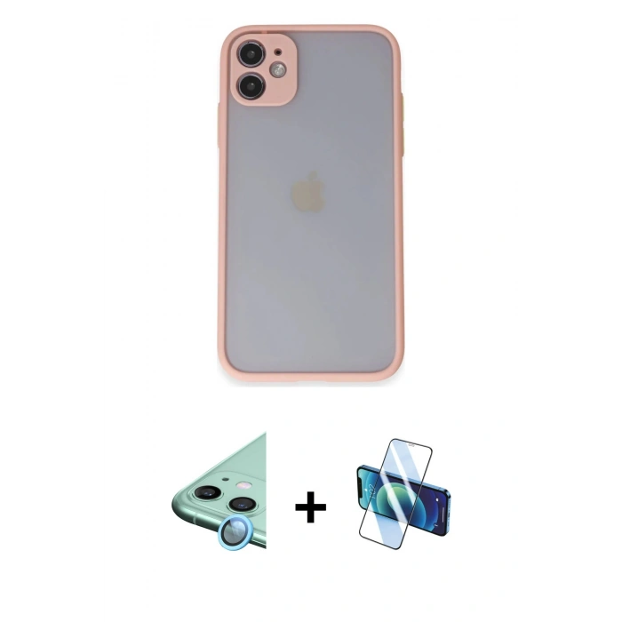 MARSİLYAN™- iPhone 11 Kılıf Ahenk Çizgi Serisi - Siyah 3D Antistatik Seramik Nano Ekran Koruyucu + Mavi Raze Metal Kamera Lens