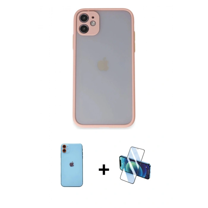 MARSİLYAN™- iPhone 11 Kılıf Ahenk Çizgi Serisi - Siyah 3D Antistatik Seramik Nano Ekran Koruyucu + Neon Fosforlu Kamera Lens - TU