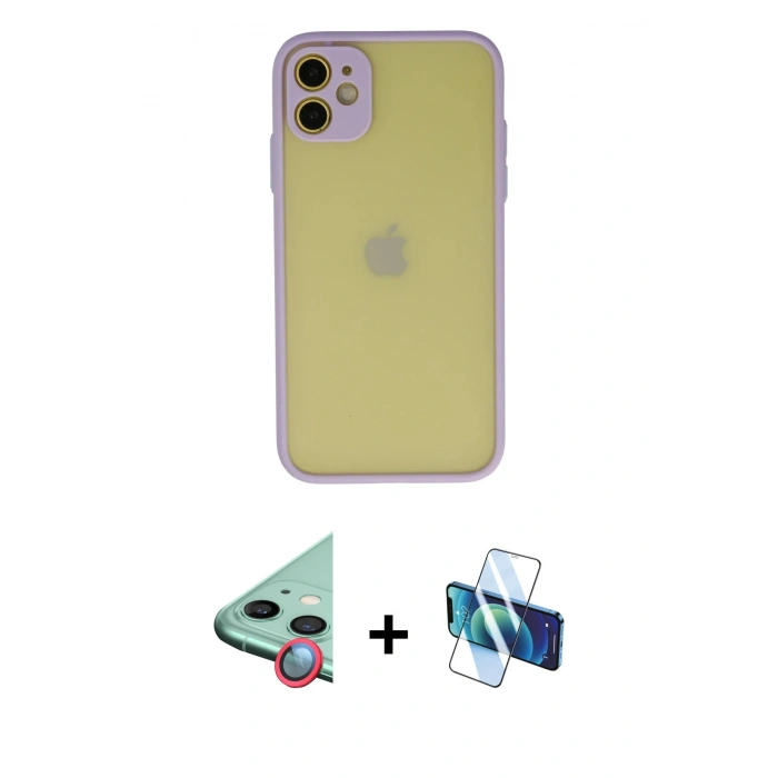 MARSİLYAN™- iPhone 11 Kılıf Ahenk Çizgi Serisi - Siyah 3D Antistatik Seramik Nano Ekran Koruyucu + Raze Metal Kamera Lens - KI