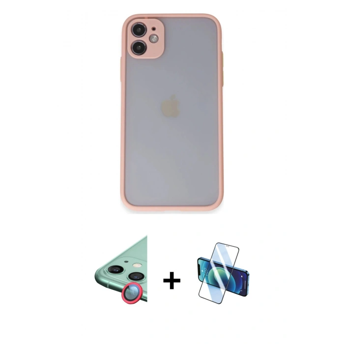 MARSİLYAN™- iPhone 11 Kılıf Ahenk Çizgi Serisi - Siyah 3D Antistatik Seramik Nano Ekran Koruyucu + Raze Metal Kamera Lens - KI