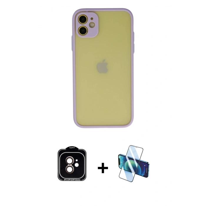 MARSİLYAN™- iPhone 11 Kılıf Ahenk Çizgi Serisi - Siyah 3D Antistatik Seramik Nano Ekran Koruyucu + PVD Metal Kamera Lens - TU
