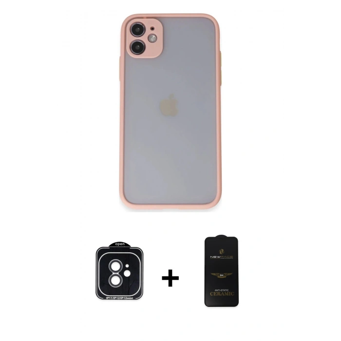 MARSİLYAN™- iPhone 11 Kılıf Ahenk Çizgi Serisi - Siyah 6D Antistatik Mat Seramik Hayalet Nano Ekran Koruyucu + Siyah PVD Metal Kamera Lens