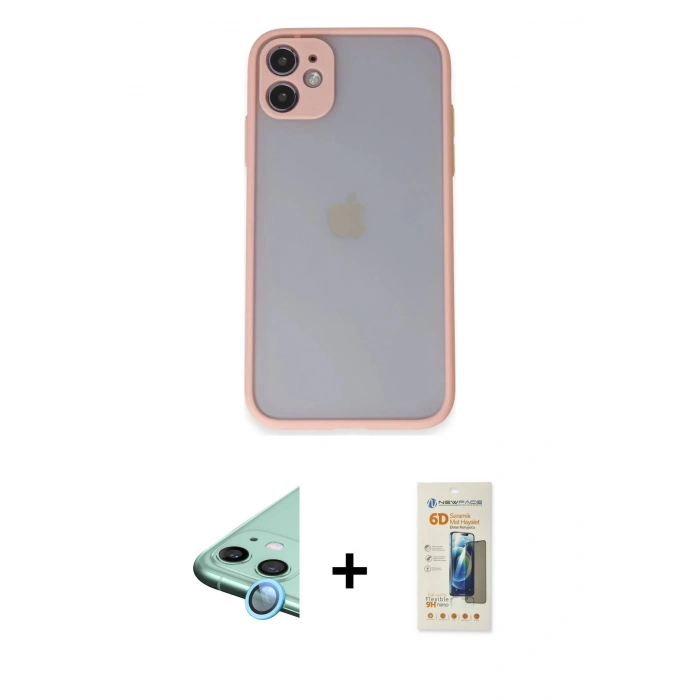 MARSİLYAN™- iPhone 11 Kılıf Ahenk Çizgi Serisi - Siyah 6D Mat Seramik Hayalet Nano Ekran Koruyucu + Raze Metal Kamera Lens - MI