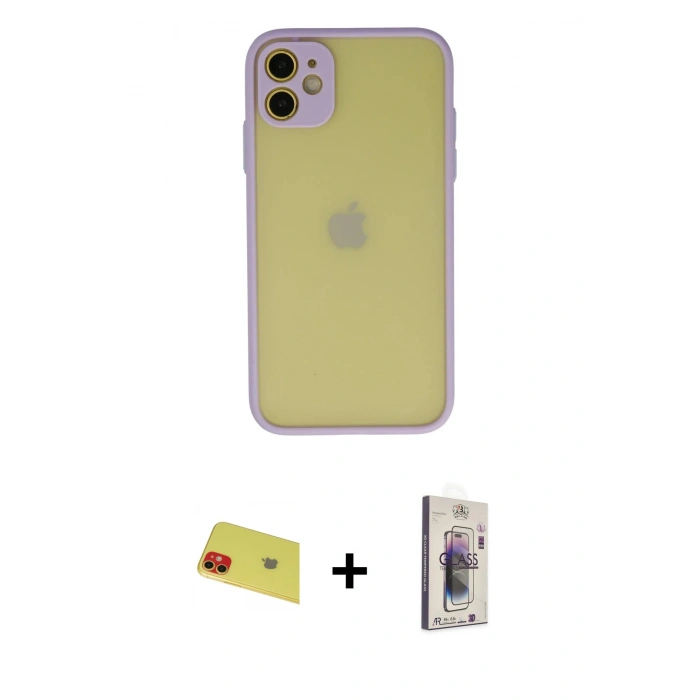 MARSİLYAN™- iPhone 11 Kılıf Ahenk Çizgi Serisi - Siyah Bilvis 3D Cam Ekran Koruyucu + Rainbow Kamera Lens Koruma Cam - KI