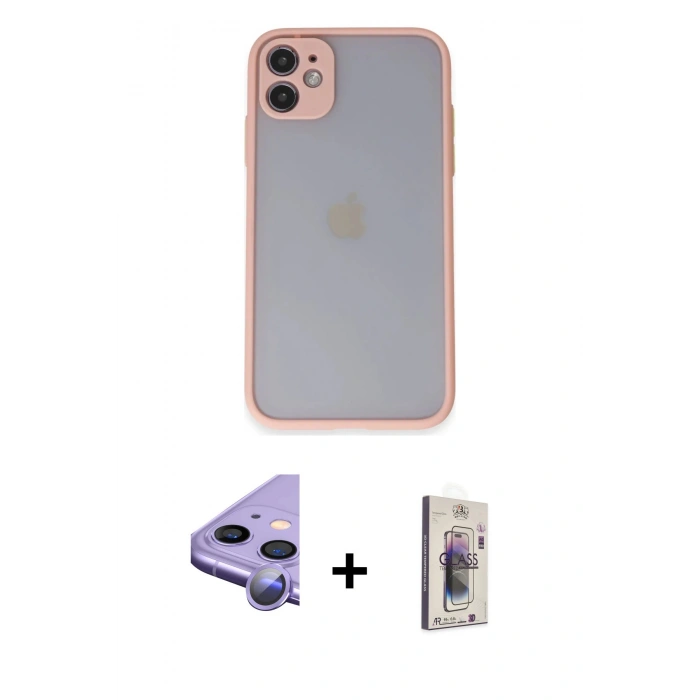 MARSİLYAN™- iPhone 11 Kılıf Ahenk Çizgi Serisi - Siyah Bilvis 3D Cam Ekran Koruyucu + Raze Metal Kamera Lens - MR