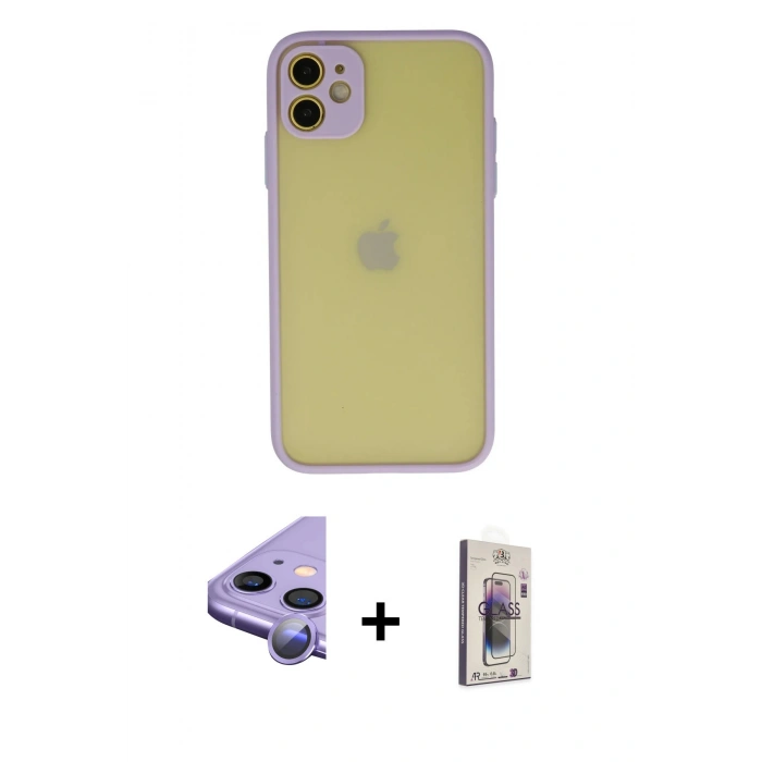 MARSİLYAN™- iPhone 11 Kılıf Ahenk Çizgi Serisi - Siyah Bilvis 3D Cam Ekran Koruyucu + Raze Metal Kamera Lens - MR