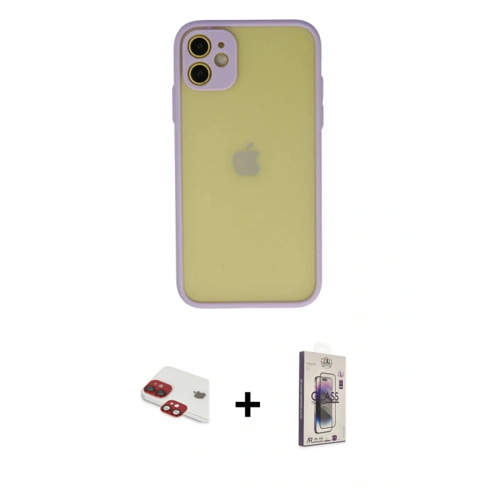 MARSİLYAN™- iPhone 11 Kılıf Ahenk Çizgi Serisi - Siyah Bilvis 3D Cam Ekran Koruyucu + Pers Alüminyum Kamera Lens - KI