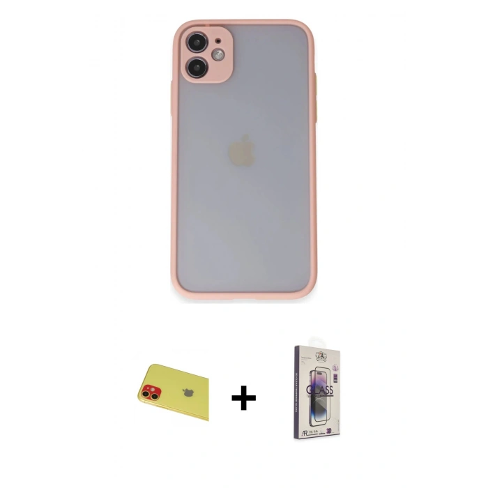 MARSİLYAN™- iPhone 11 Kılıf Ahenk Çizgi Serisi - Siyah Bilvis 3D Cam Ekran Koruyucu + Rainbow Kamera Lens Koruma Cam - KI