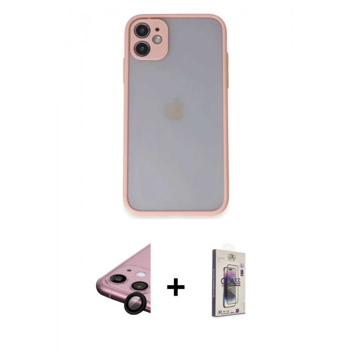 MARSİLYAN™- iPhone 11 Kılıf Ahenk Çizgi Serisi - Siyah Bilvis 3D Cam Ekran Koruyucu + Raze Metal Kamera Lens - SH